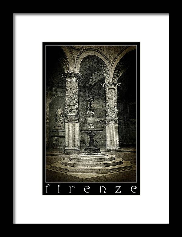 Courtyard Palazzo Becchio Framed Print featuring the photograph Courtyard Fountain lomo by Weston Westmoreland