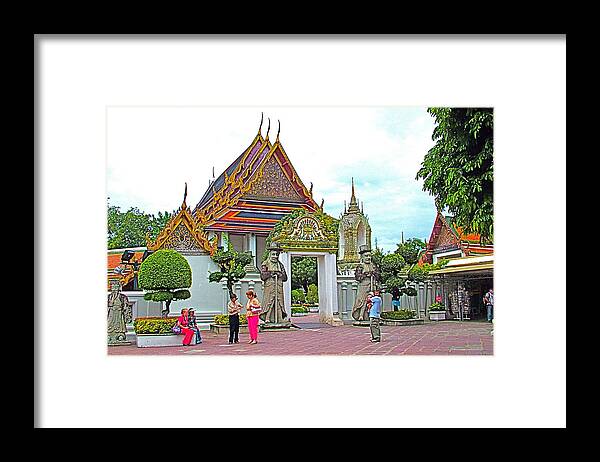 Courtyard In Wat Po In Bangkok Framed Print featuring the photograph Courtyard in Wat Po in Bangkok-Thailand by Ruth Hager