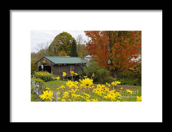 Waterville Framed Print featuring the photograph Covered Bridge With Fall Foliage by Bill Bachmann