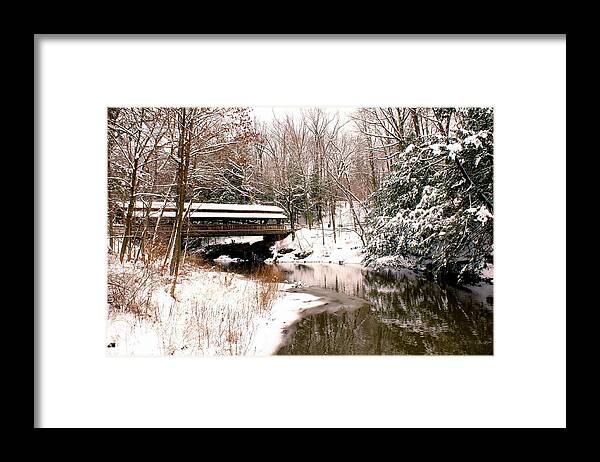 Covered Bridge Framed Print featuring the photograph Covered In Snow by Michelle Joseph-Long