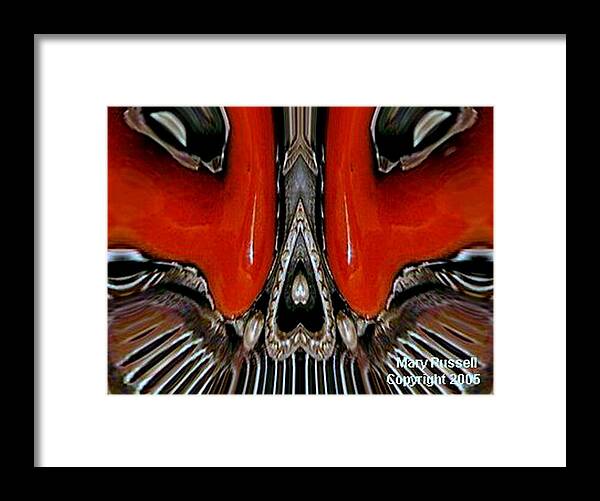 Red Framed Print featuring the digital art Cow Catcher by Mary Russell