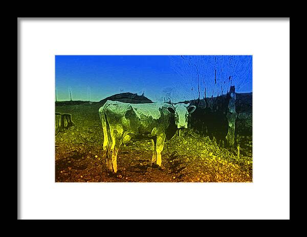 Cow Framed Print featuring the digital art Cow on LSD by Cathy Anderson