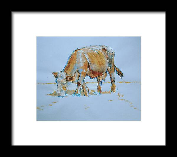 Bronze Framed Print featuring the painting Cow Painting by Mike Jory