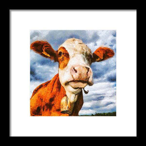 Cow Framed Print featuring the digital art Cow portrait painting by Matthias Hauser