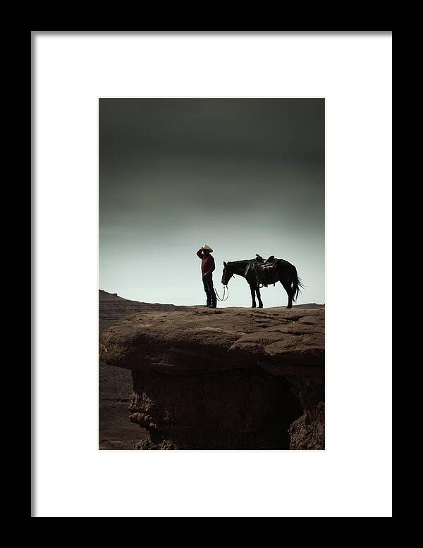 Horse Framed Print featuring the photograph Cowboy And Horse In The American by Yinyang
