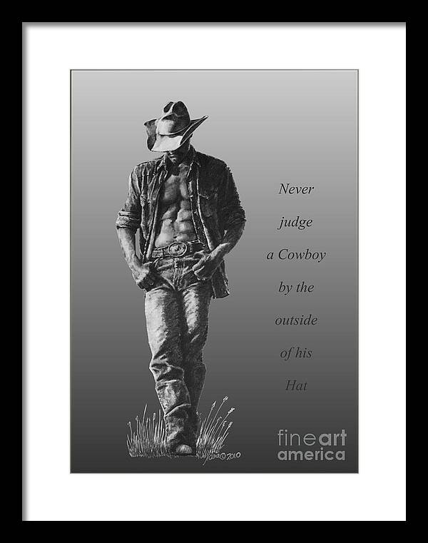 Man Framed Print featuring the digital art Cowboy Hat Verse by Marianne NANA Betts