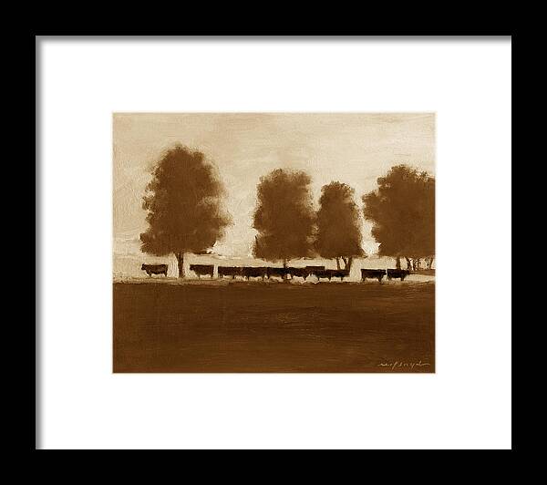 Cows Framed Print featuring the painting Cowherd by J Reifsnyder