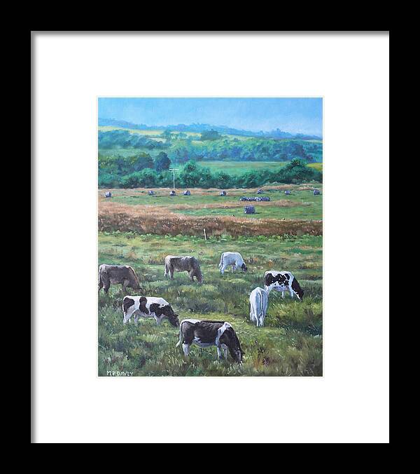 Cow Framed Print featuring the painting Cows in a field in the Devon countryside by Martin Davey