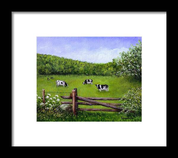 Cows Framed Print featuring the painting Cows In The Pasture by Sandra Estes