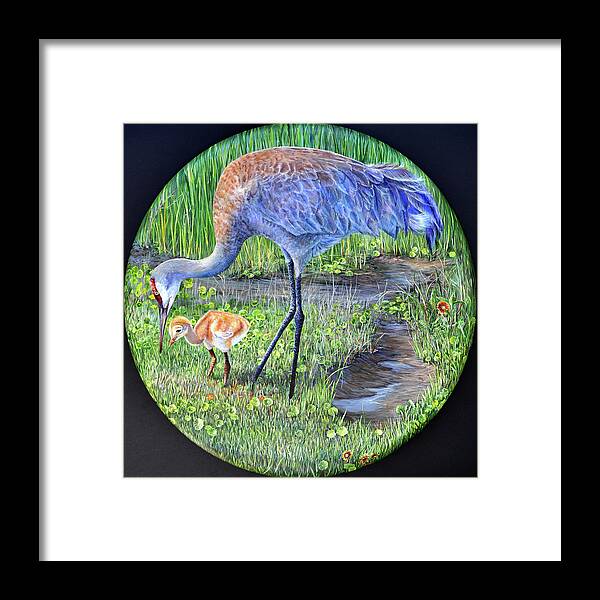 Sandhill Crane Framed Print featuring the painting Crane Circle by AnnaJo Vahle