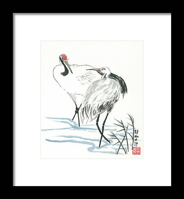 Crane Framed Print featuring the painting Crane Couple by Terri Harris