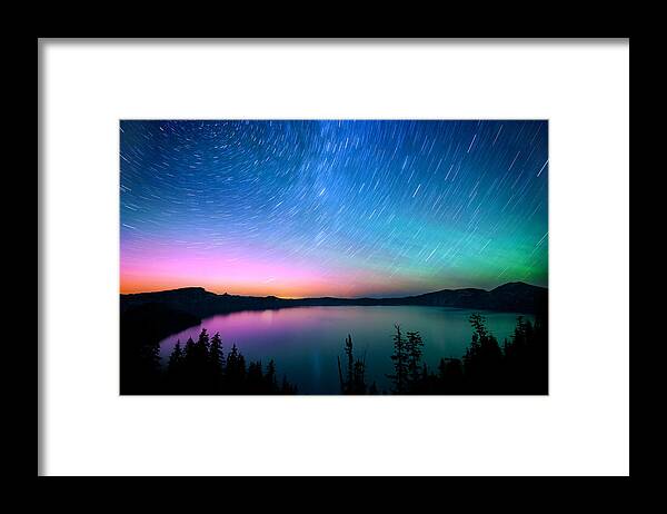 Aurora Framed Print featuring the photograph Crater Lake Aurora by Andrew Kumler