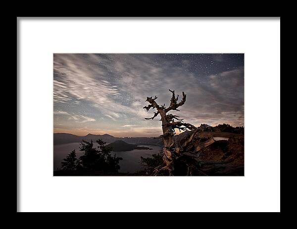Night Framed Print featuring the photograph Crater Lake Bathed in Moonlight by Melany Sarafis