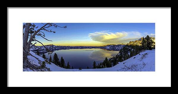Crater Lake Framed Print featuring the photograph Crater Lake Panorama by Mike Ronnebeck