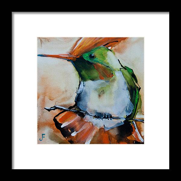 Hummingbird Framed Print featuring the painting Crested Croquette Hummingbird by Jani Freimann