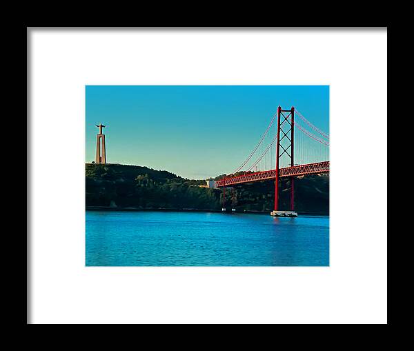 Lisbon Framed Print featuring the photograph Cristo Rei and the 25 de Abril Bridge by Mitchell R Grosky