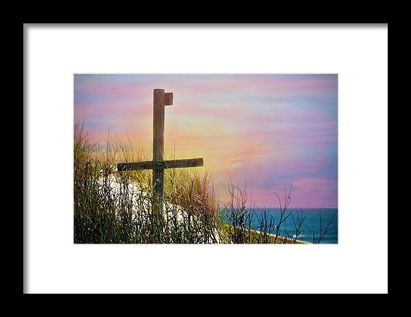 Cross Framed Print featuring the photograph Cross At Sunset Beach by Sandi OReilly