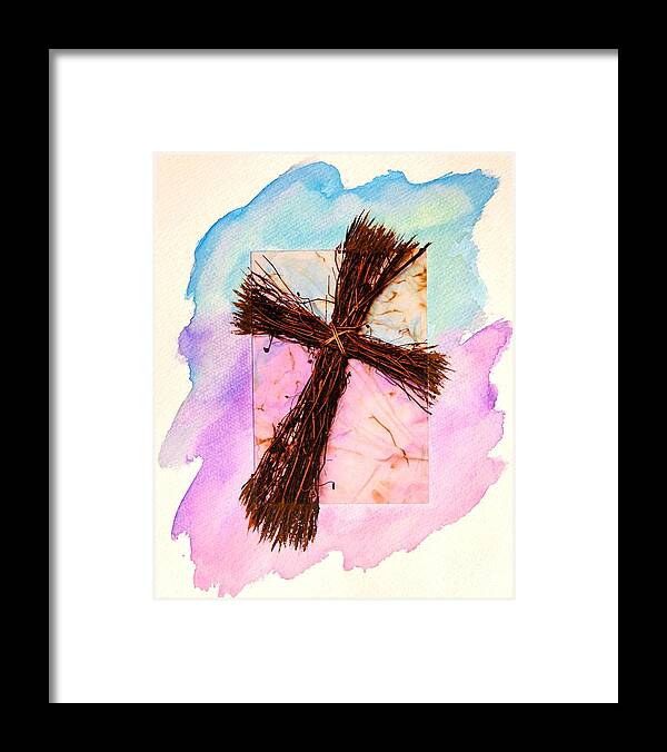 Cross Framed Print featuring the mixed media Cross of Sticks by Pattie Calfy