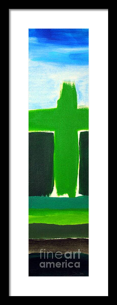 Catholic Framed Print featuring the painting Green Cross on Hill by George D Gordon III