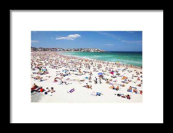 Water's Edge Framed Print featuring the photograph Crowded Bondi Beach, Sydney, Australia by Matteo Colombo