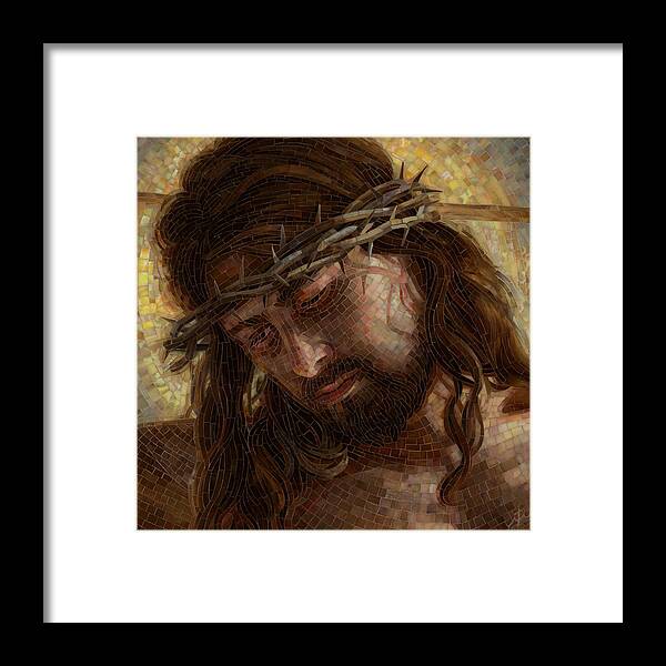Jesus Framed Print featuring the painting Crown of Thorns Glass Mosaic by Mia Tavonatti