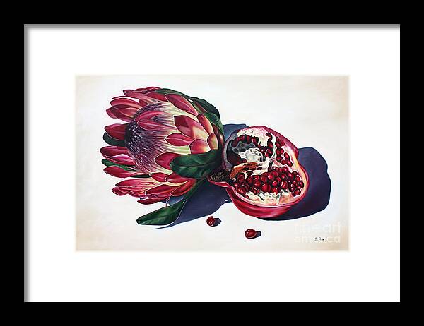 Protea Framed Print featuring the painting Crowns of Your Creation by Ilse Kleyn