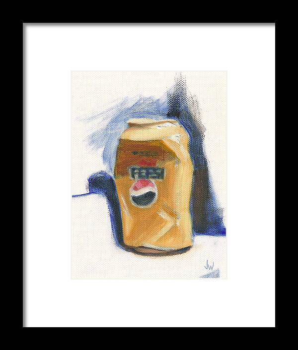 Pepsi Can Framed Print featuring the painting Crushed Can by Joe Winkler