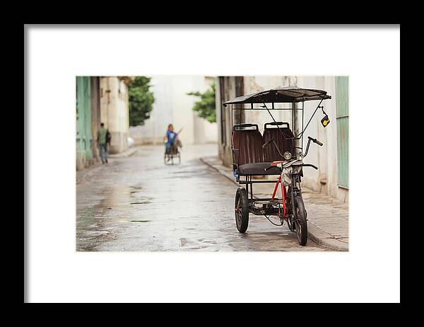 Capital Framed Print featuring the photograph Cuba, Havana, Havana Vieja, Pedal Taxi by Walter Bibikow
