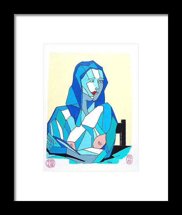 Original Framed Print featuring the painting Cubistic Blue Lady by Thea Recuerdo