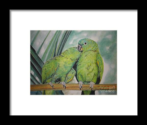 Parrots Framed Print featuring the painting Cuddles by Laurianna Taylor
