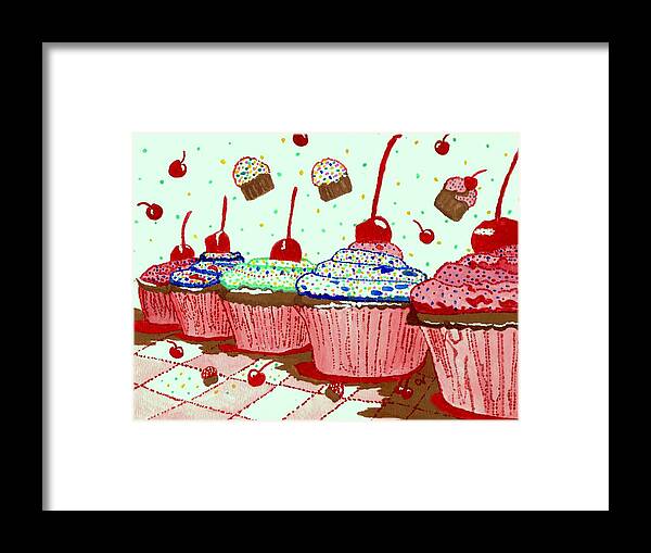 Cherry Cupcake Framed Print featuring the painting Cupcake Heaven by Connie Valasco