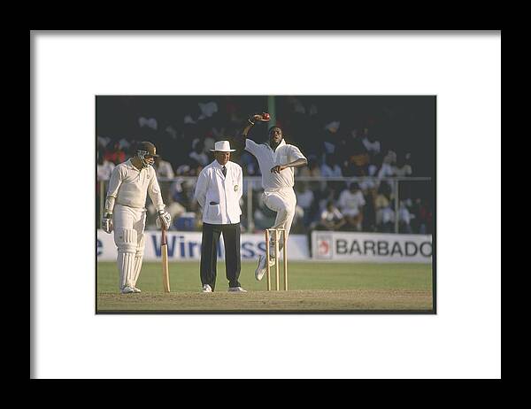 Barbados Framed Print featuring the photograph Curtly Ambrose in action... by Ben Radford
