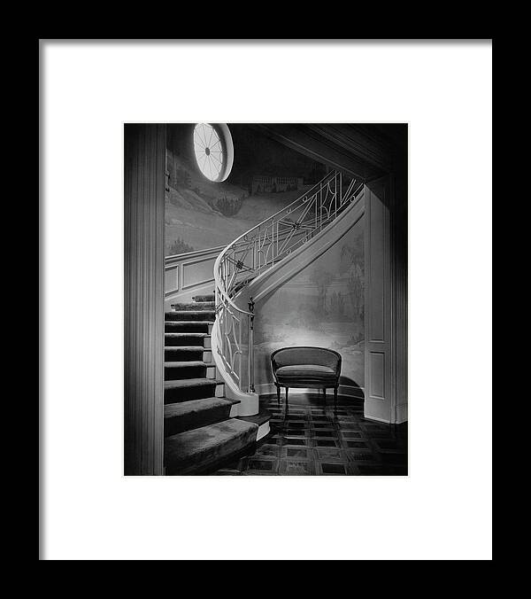 Interior Framed Print featuring the photograph Curving Staircase In The Home Of W. E. Sheppard by Maynard Parker