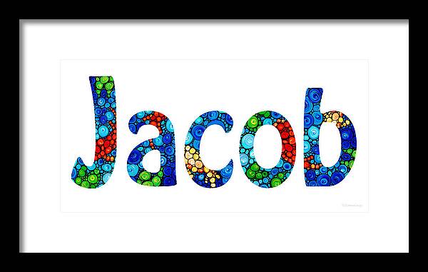 Baby Names Framed Print featuring the painting Customized Baby Kids Adults Pets Names - Jacob Name by Sharon Cummings