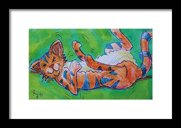 Cute Cat Framed Print featuring the drawing Cute Cat Cartoon by Mike Jory