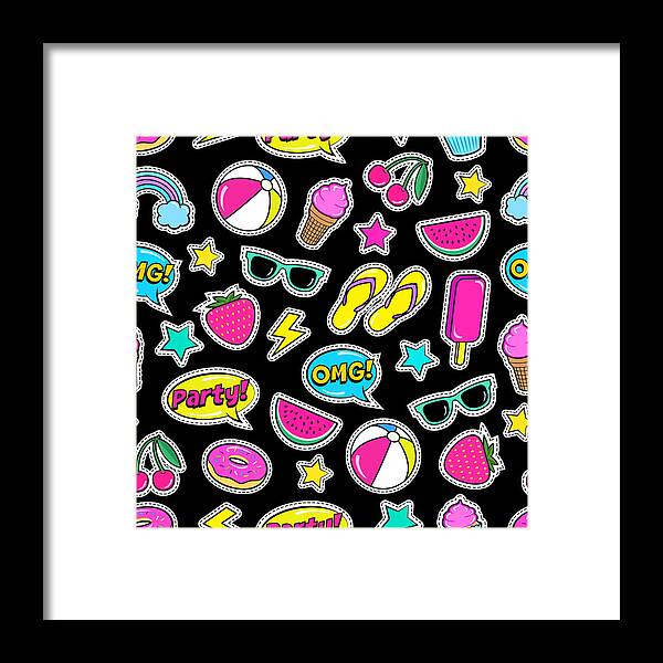 Cool Attitude Framed Print featuring the digital art Cute Summer Seamless Colorful Pattern by Ekaterina Bedoeva