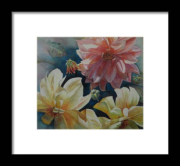 Flowers Framed Print featuring the painting Cynthia's Dahlias by Ruth Kamenev