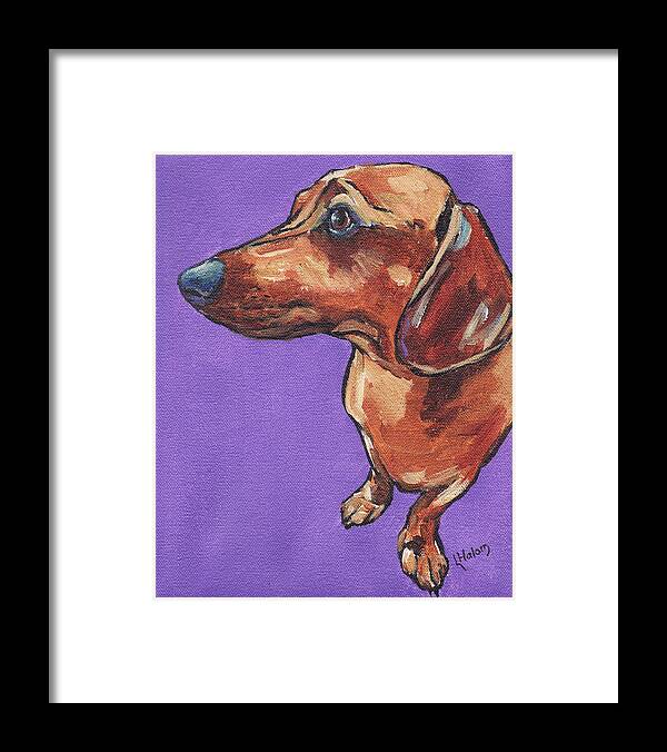 Dachshund Framed Print featuring the painting Dachshund by Greg and Linda Halom
