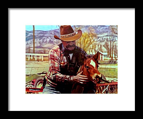 Cowboy Framed Print featuring the painting Dad and Horse by Michael Pickett