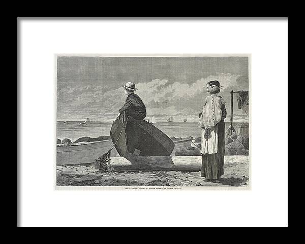 Winslow Homer Framed Print featuring the painting Dad s Coming by Winslow Homer