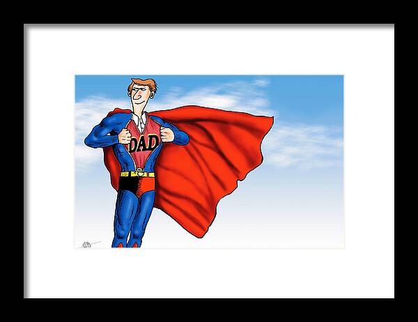 Daddys Home Framed Print featuring the painting Daddys Home Superman Dad by Tony Rubino