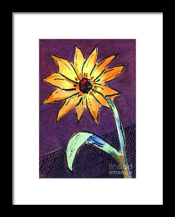 Daisy Framed Print featuring the painting Daisy on Dark Background by Diane Thornton
