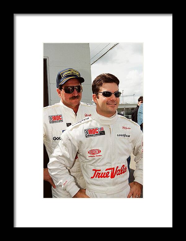 Earnhardt Framed Print featuring the photograph Dale Earnhardt playing jokes on Jeff Gordon by Retro Images Archive
