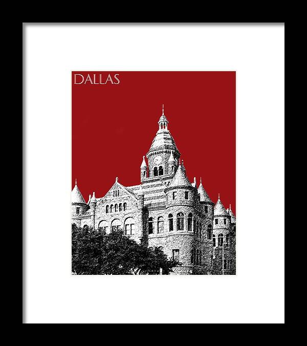 Architecture Framed Print featuring the digital art Dallas Skyline Old Red Courthouse - Dark Red by DB Artist