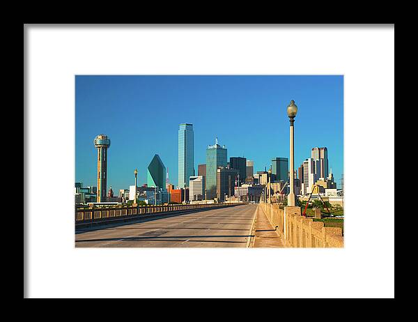Downtown District Framed Print featuring the photograph Dallas Skyline And Street Bridge by Davel5957