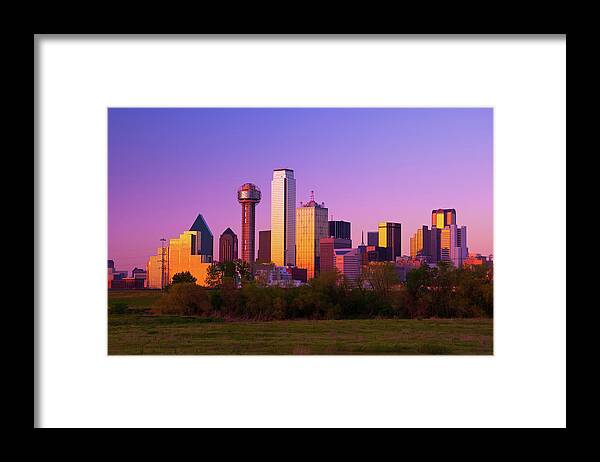 Grass Framed Print featuring the photograph Dallas Skyline At Sunset Dusk by Davel5957