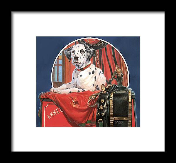 Portrait Of Anheuser Busch Dalmatian Used For The Beer Stein Framed Print featuring the painting Dalmation AB by Hans Droog
