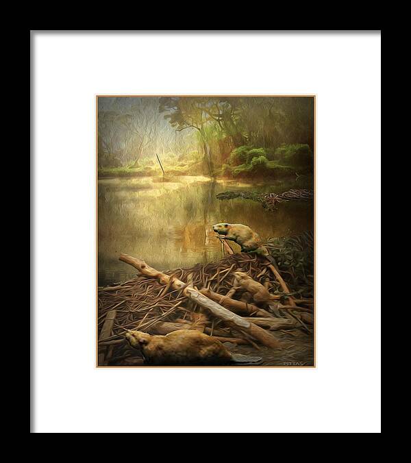  Framed Print featuring the digital art Dam Beavers by Michael Pittas