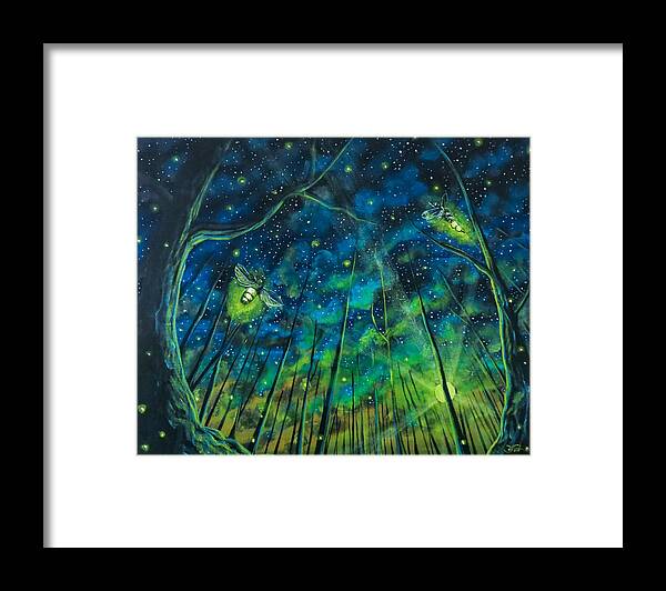 Lightning Bugs Framed Print featuring the painting Dance The Night Away by Joel Tesch