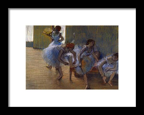 Degas Framed Print featuring the pastel Dancers On A Bench, 1898 by Edgar Degas